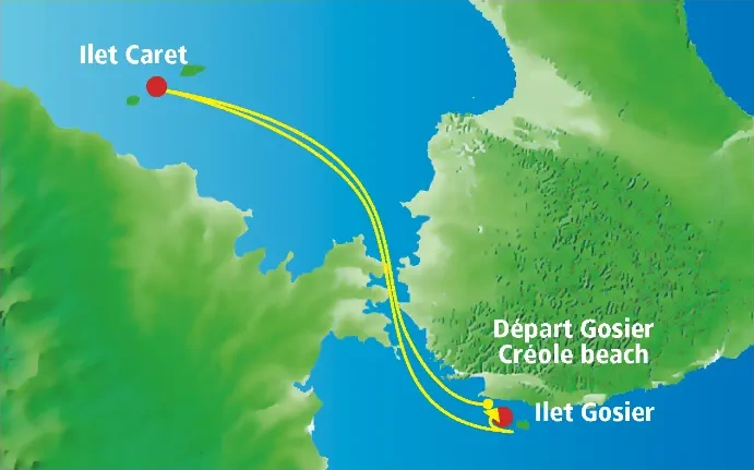Carte du parcours jet ski Paradis Caret au départ de Créole Beach et Salako Zénitude, Guadeloupe